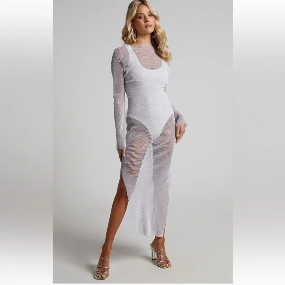 sparkly maxi dress long sleeve Plus Size V-Neck Sequin Maxi Dress